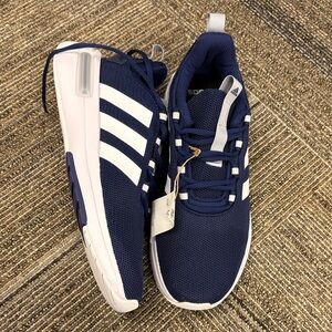 Adidas Men's Dark Blue and White Sneakers